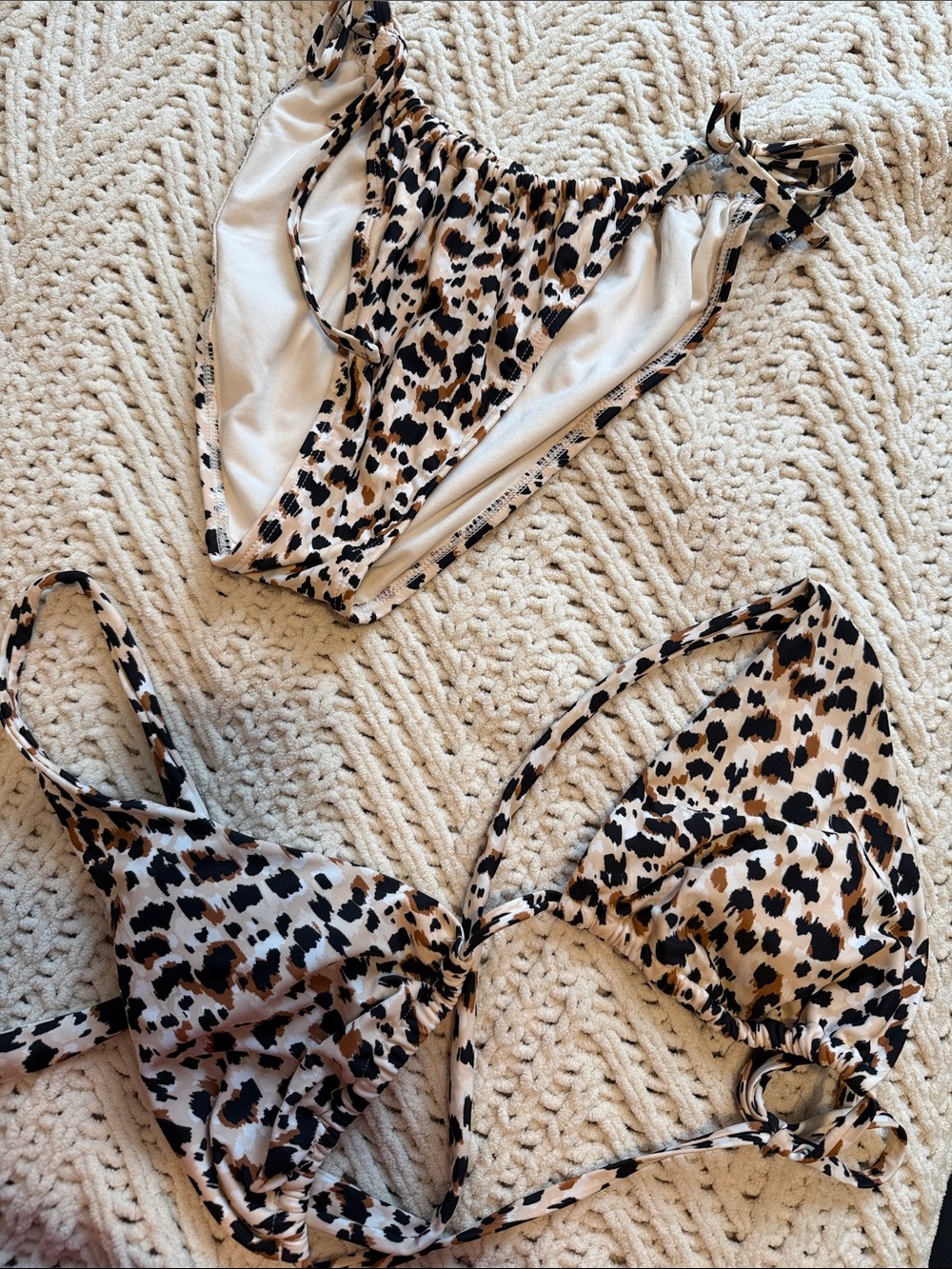 Leopard Print Tie-Side Bikini Set - Beige/Black
